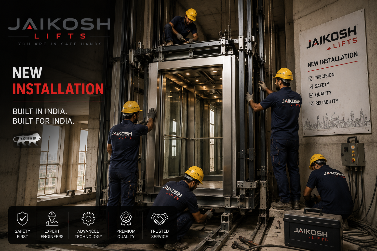 Elevator installation team at work